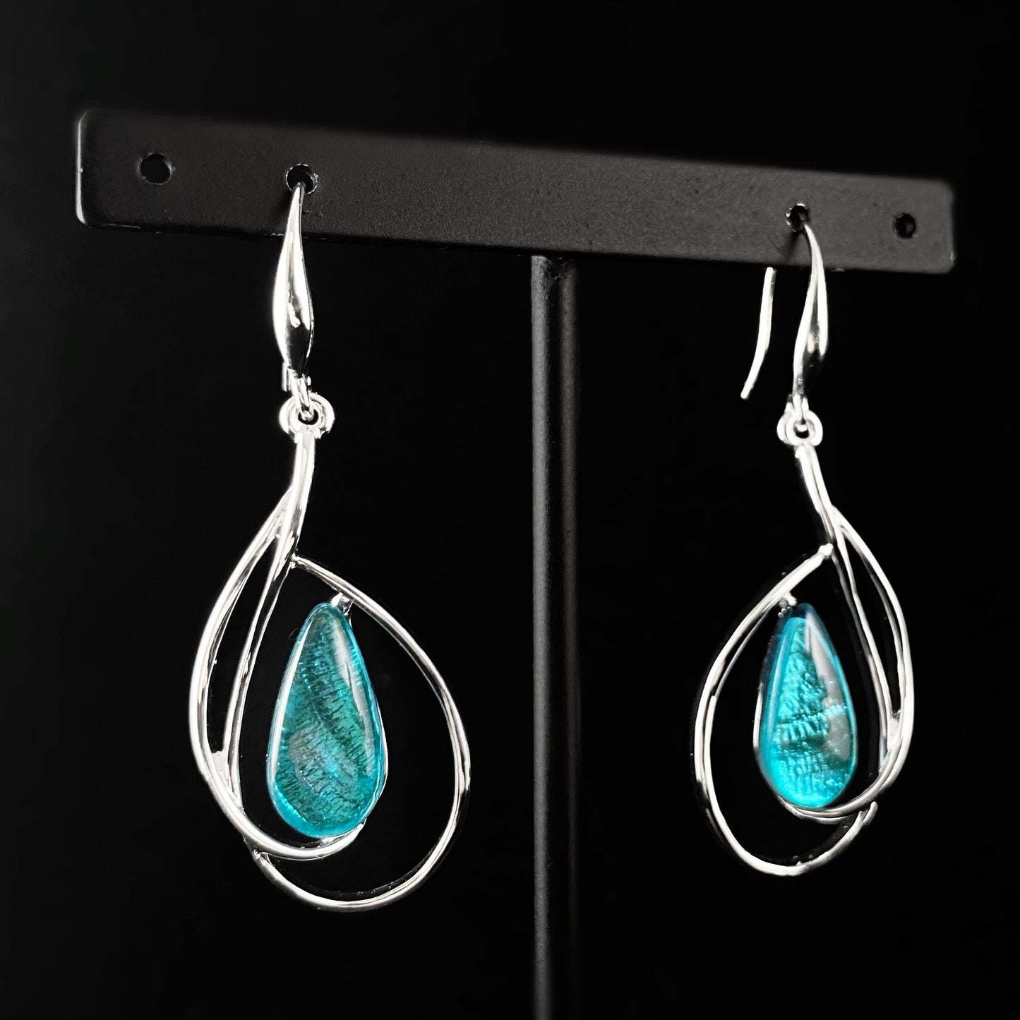 Handmade Resin and Shell Turquoise Teardrop Loop Earrings, Hypoallergenic - Origin