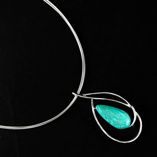 Handmade Resin and Shell Turquoise Teardrop Loop Necklace, Hypoallergenic - Origin