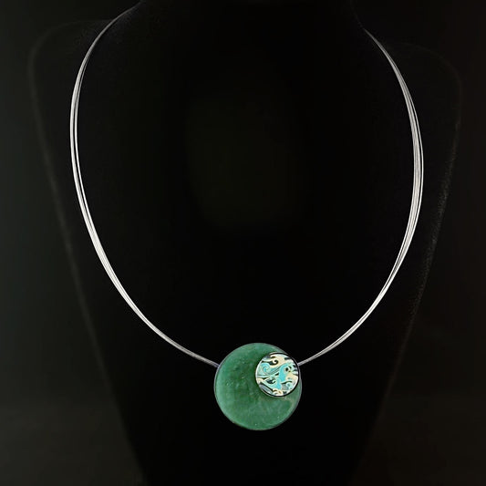 Handmade Resin and Shell Two Tone Green Wave Magnetic Front Necklace, Hypoallergenic - Origin