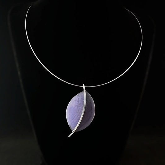 Handmade Resin and Shell Two Tone Periwinkle Leaf Pendant Necklace, Hypoallergenic - Origin