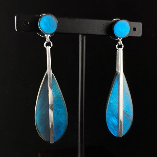 Handmade Resin and Shell Two Tone Sea Blue Teardrop Earrings, Hypoallergenic - Origin