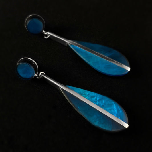 Handmade Resin and Shell Two Tone Sea Blue Teardrop Earrings, Hypoallergenic - Origin