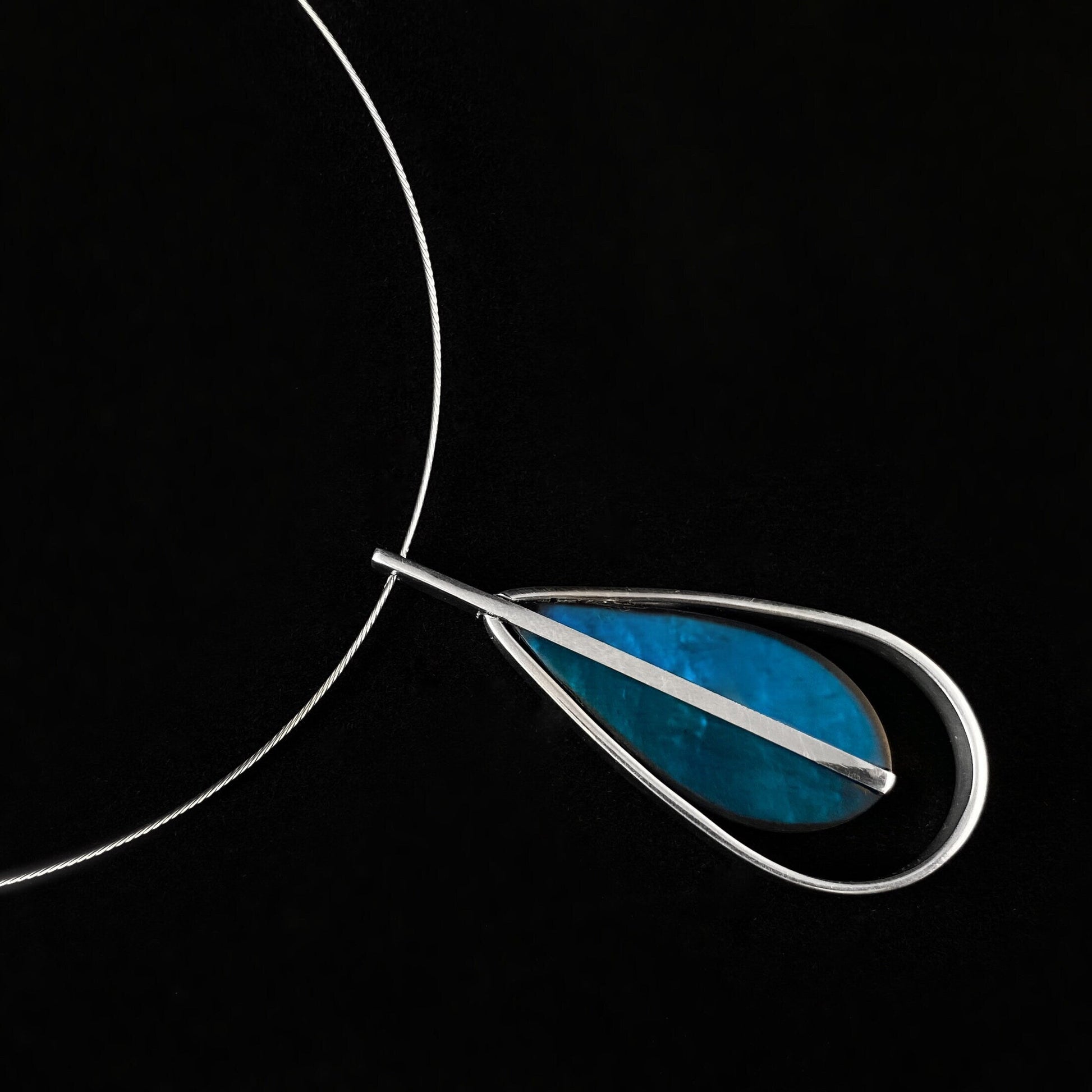 Handmade Resin and Shell Two Tone Sea Blue Teardrop Pendant Necklace, Hypoallergenic - Origin