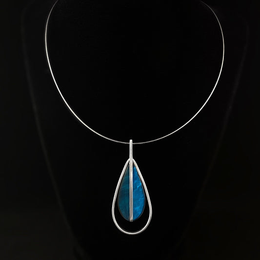 Handmade Resin and Shell Two Tone Sea Blue Teardrop Pendant Necklace, Hypoallergenic - Origin