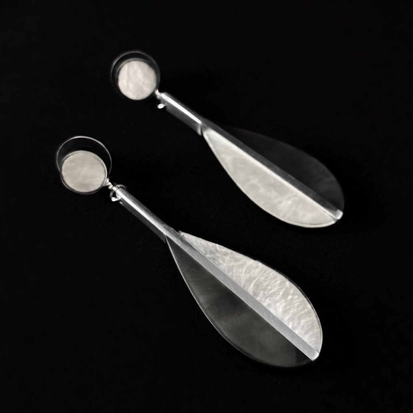 Handmade Resin and Shell Two Tone White/Charcoal Teardrop Earrings, Hypoallergenic - Origin