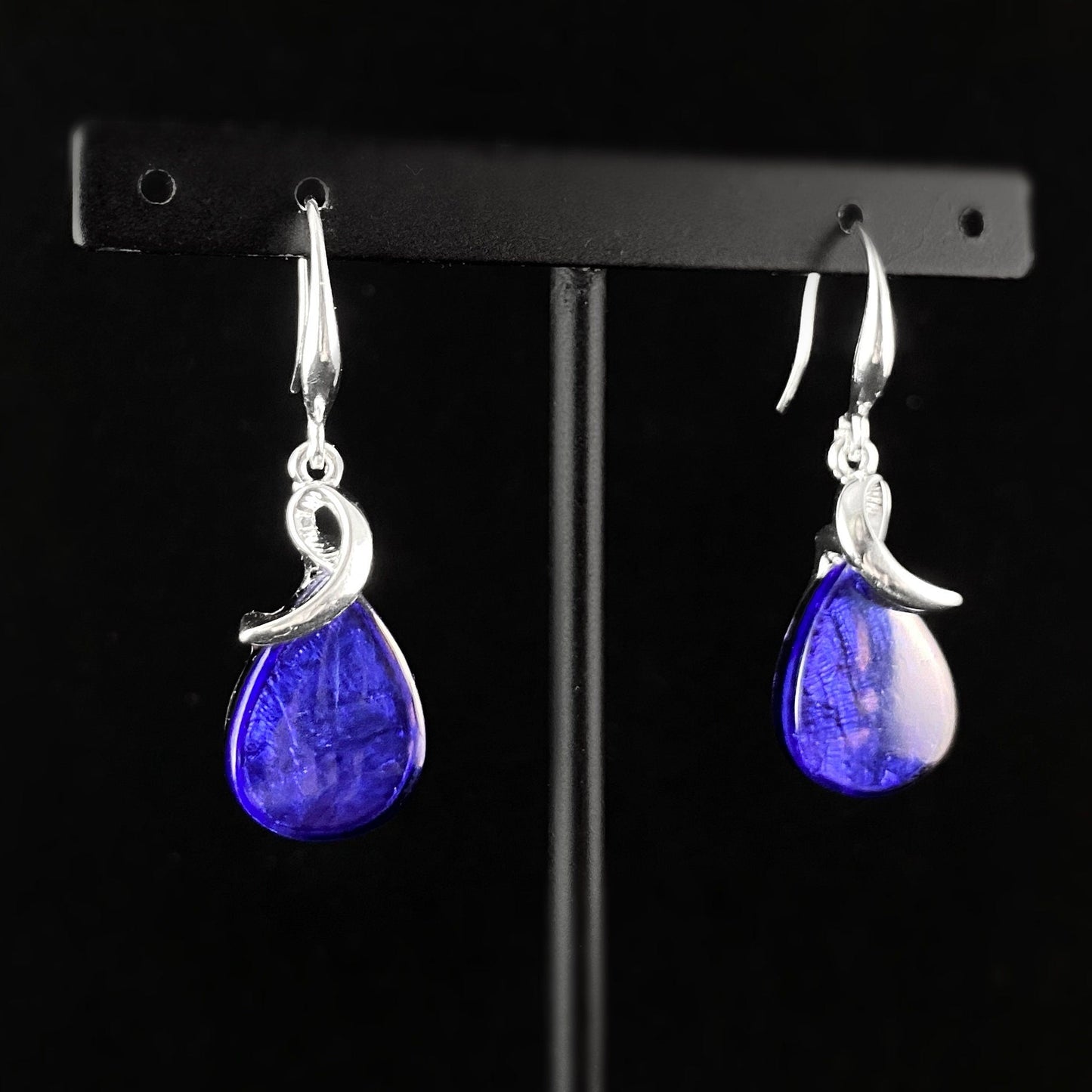 Handmade Shell Dark Blue Teardrop Earrings, Hypoallergenic - Origin