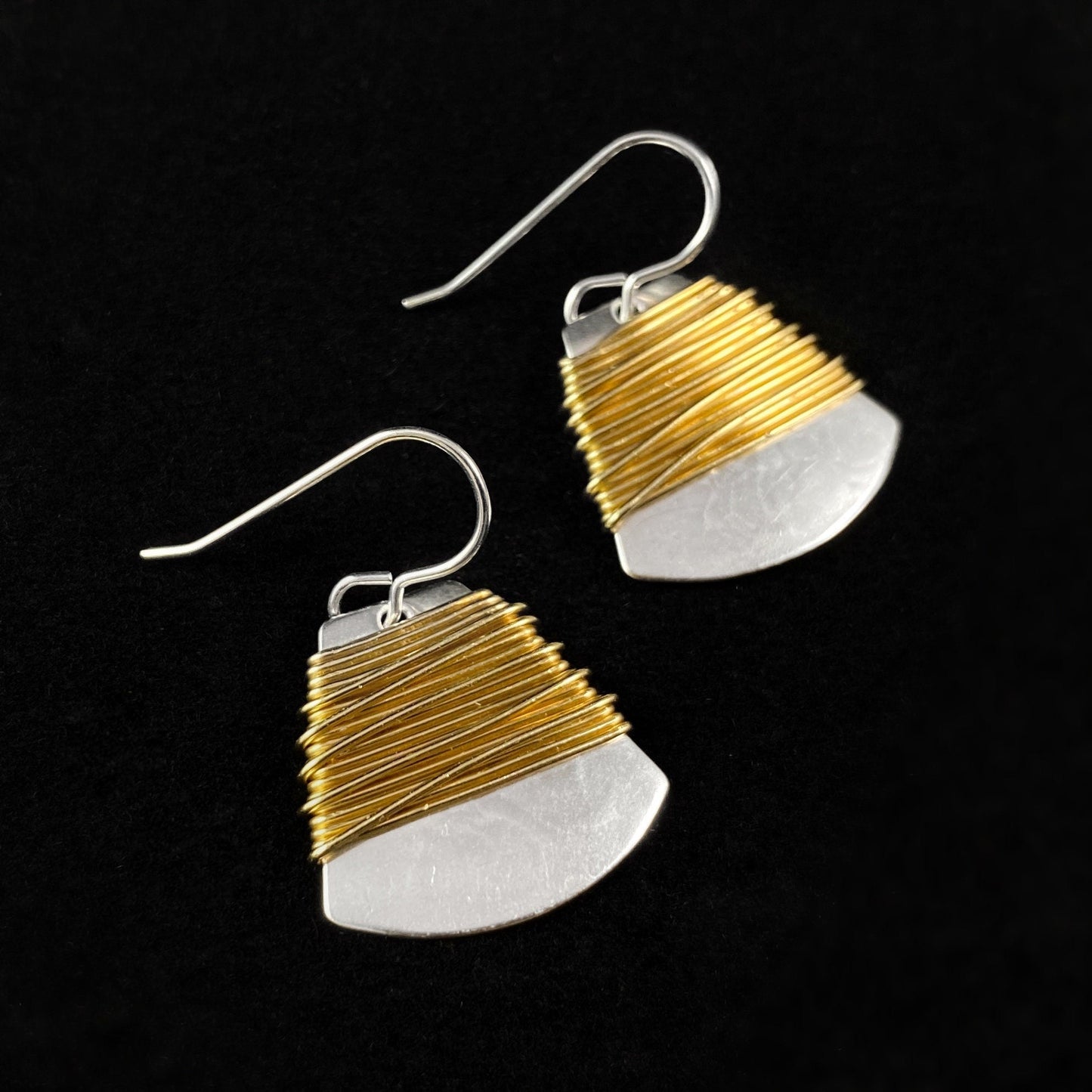 Handmade Silver and Gold Wire Wrap Dangle Earrings, Made in USA