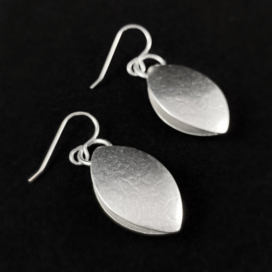 Handmade Silver Folded Oval Dangle Earrings, Made in USA