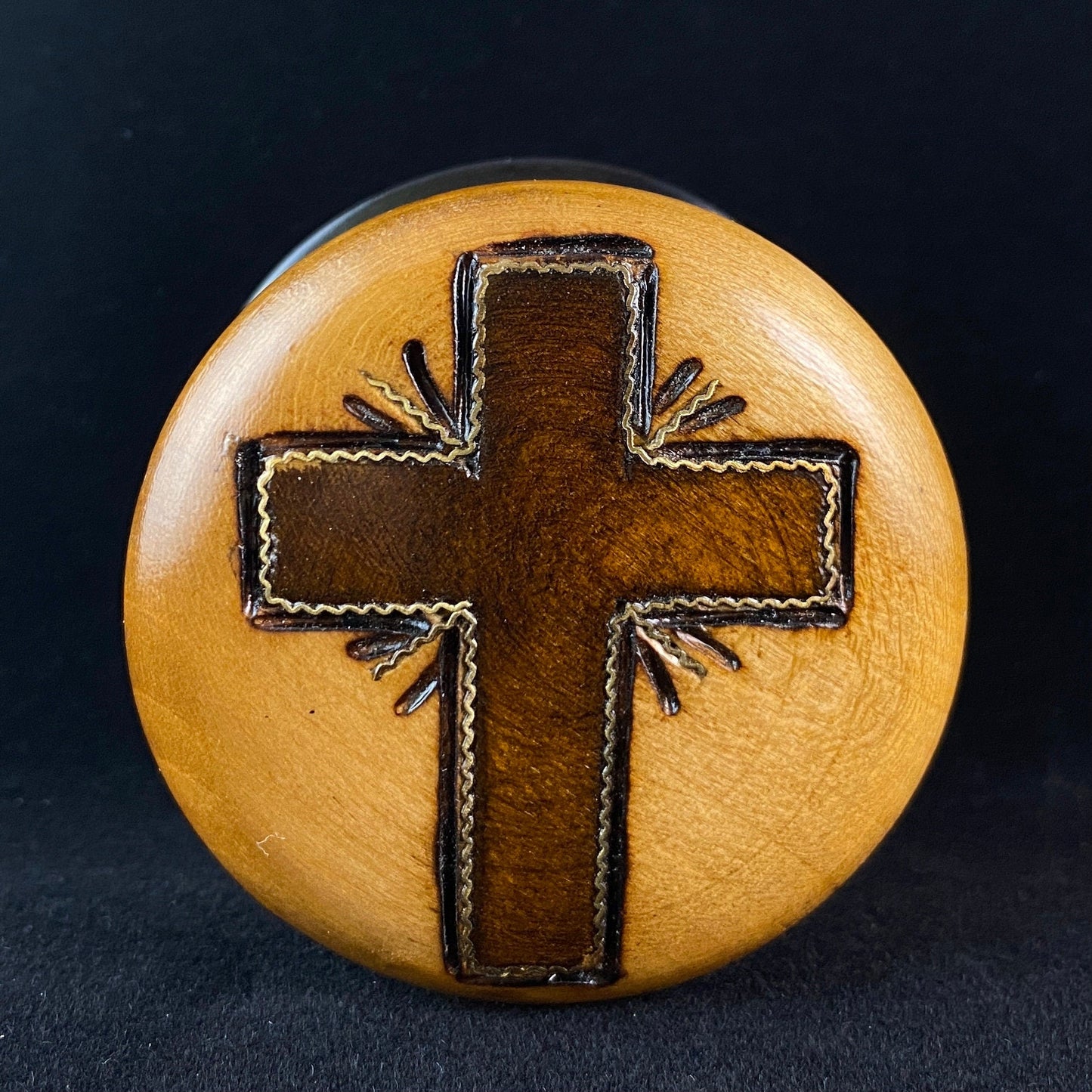 Handmade Small Circular Cross Wooden Treasure Box