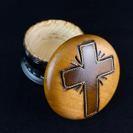 Handmade Small Circular Cross Wooden Treasure Box