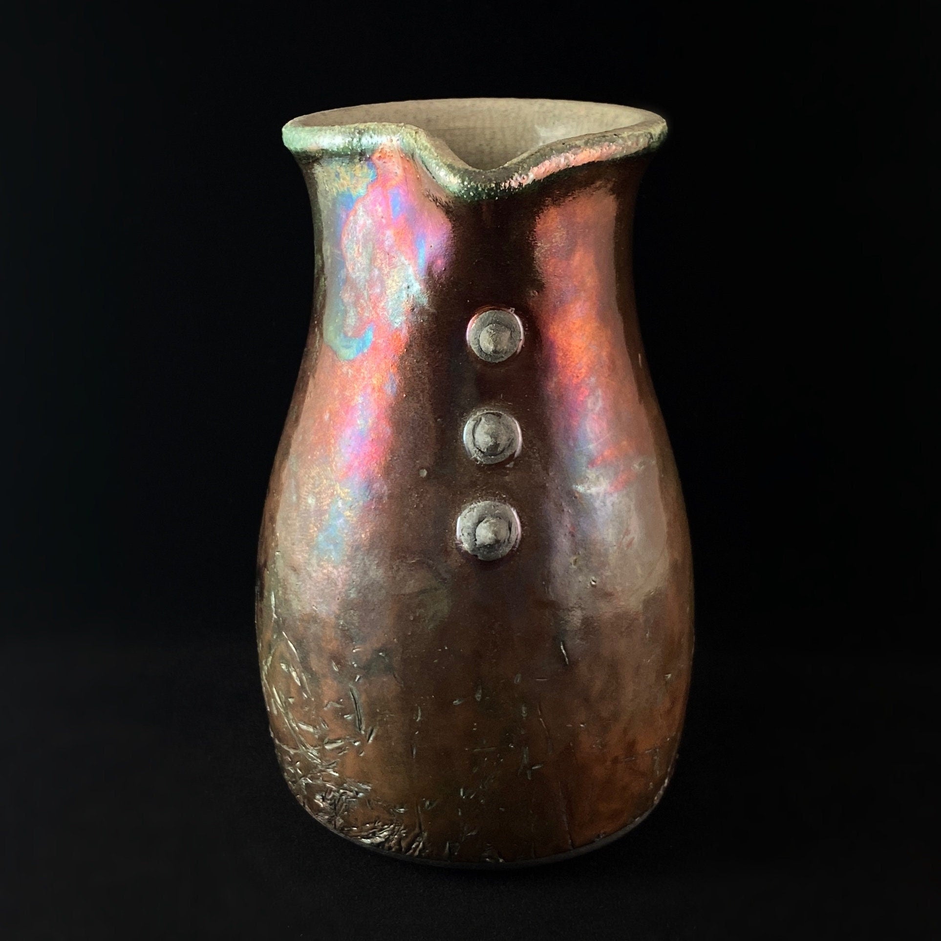 Handmade Small Three Button Vase, Decorative Raku Pottery