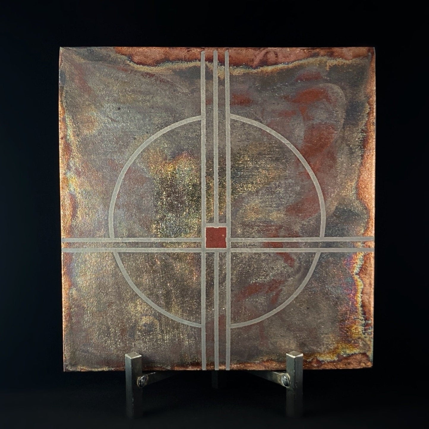 Handmade Square Plate, Raku Art Pottery, Decorative Pottery