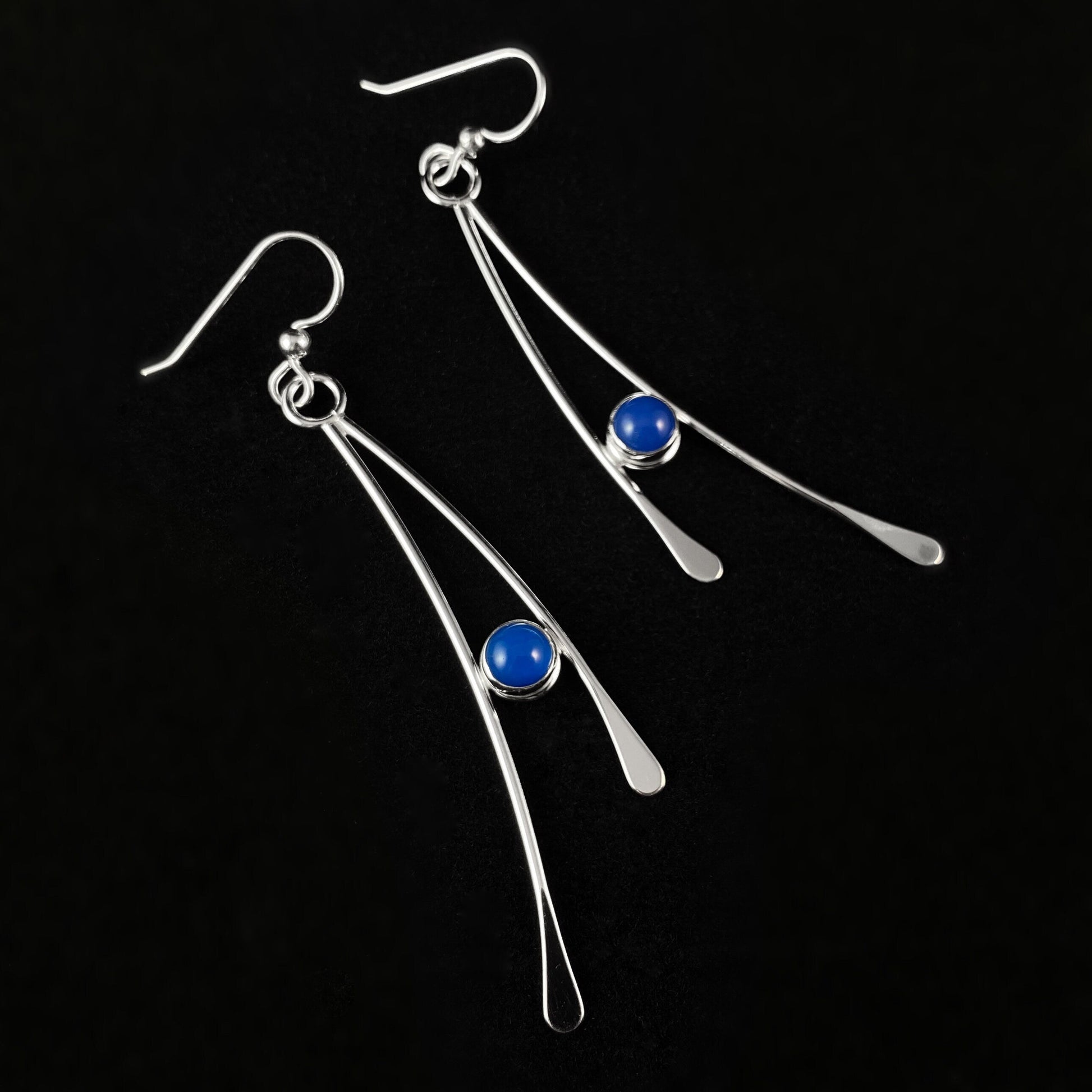 Handmade Sterling Silver Dancing Blue Stone Earrings, Made in USA - Reflections