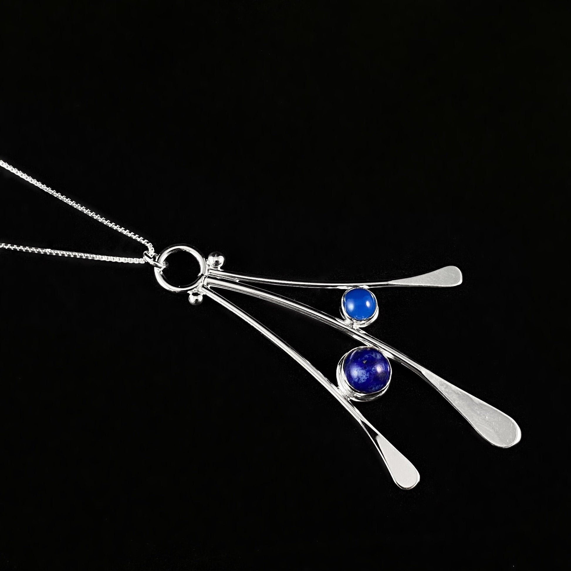 Handmade Sterling Silver Dancing Blue Stone Pendant Necklace, Made in USA - Reflections