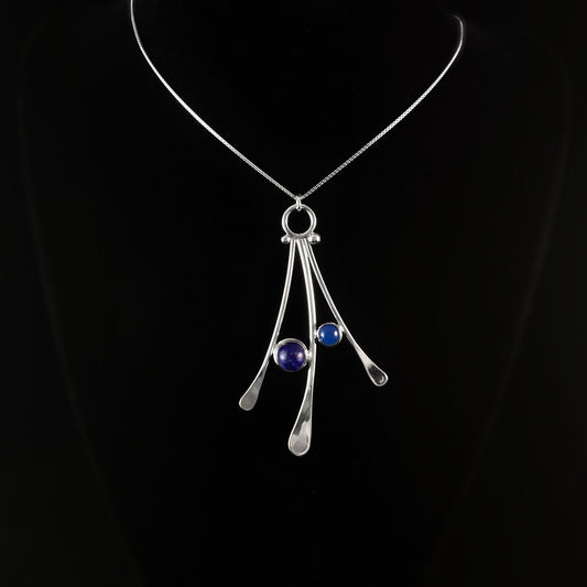 Handmade Sterling Silver Dancing Blue Stone Pendant Necklace, Made in USA - Reflections