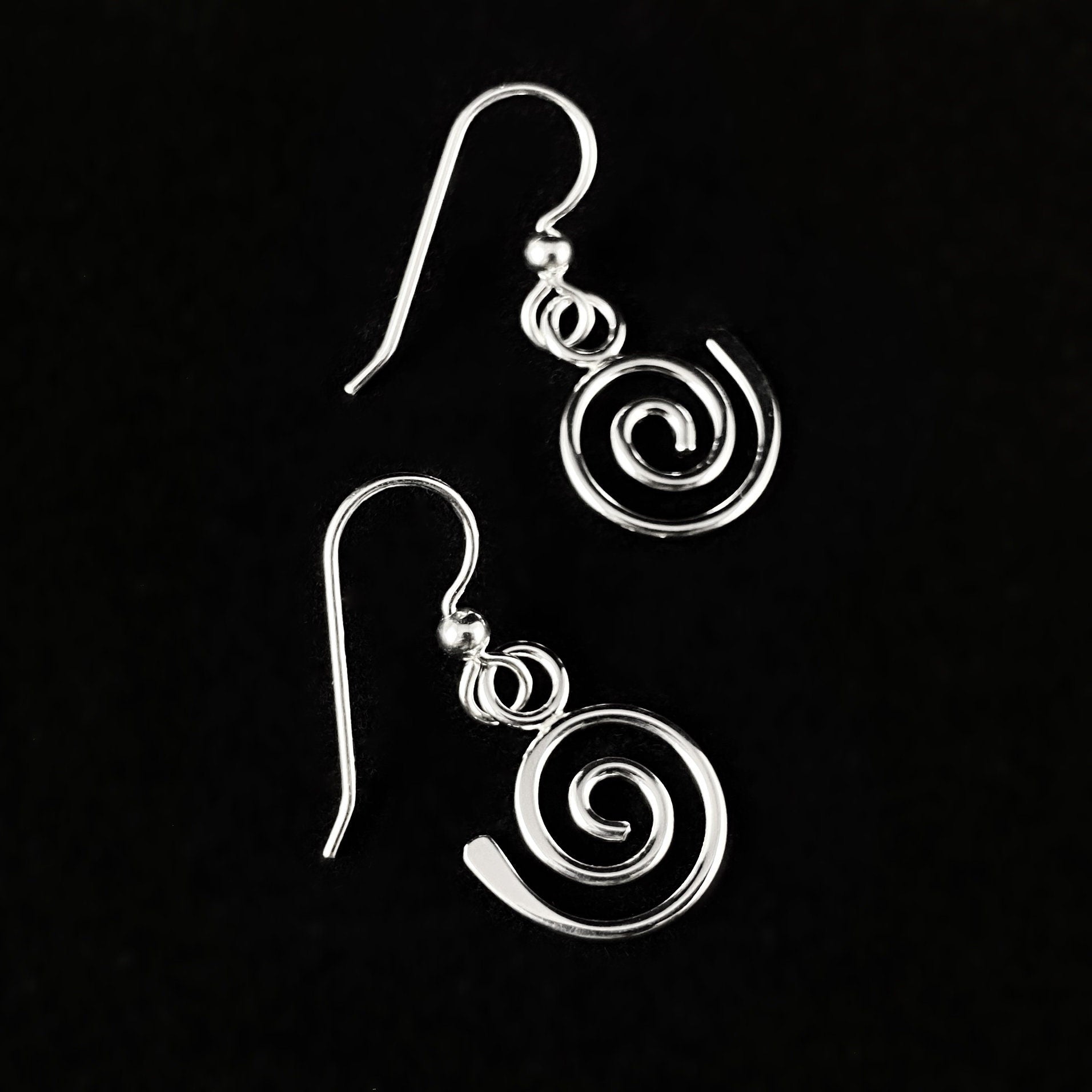 Handmade Sterling Silver Dangle Swirl Earrings, Made in USA - Reflections