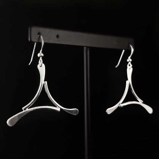 Handmade Sterling Silver Flat Forged Drop Triangle Earrings, Made in USA - Reflections