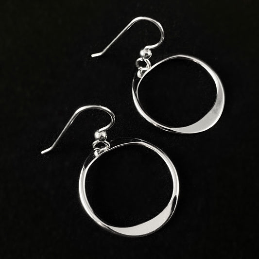 Handmade Sterling Silver Flat Hoop Drop Earrings, Made in USA - Reflections