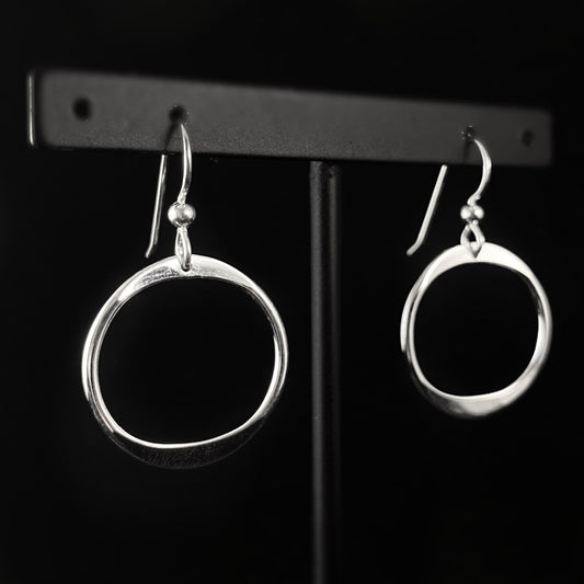 Handmade Sterling Silver Flat Hoop Drop Earrings, Made in USA - Reflections