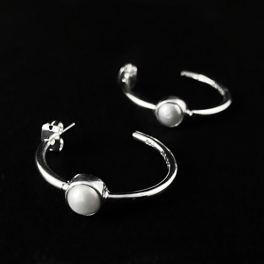 Handmade Sterling Silver Hoop Earrings with Pearl Accents -Designs by Monica