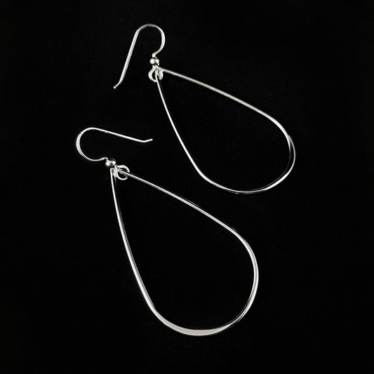 Handmade Sterling Silver Large Teardrop Earrings, Made in USA - Reflections