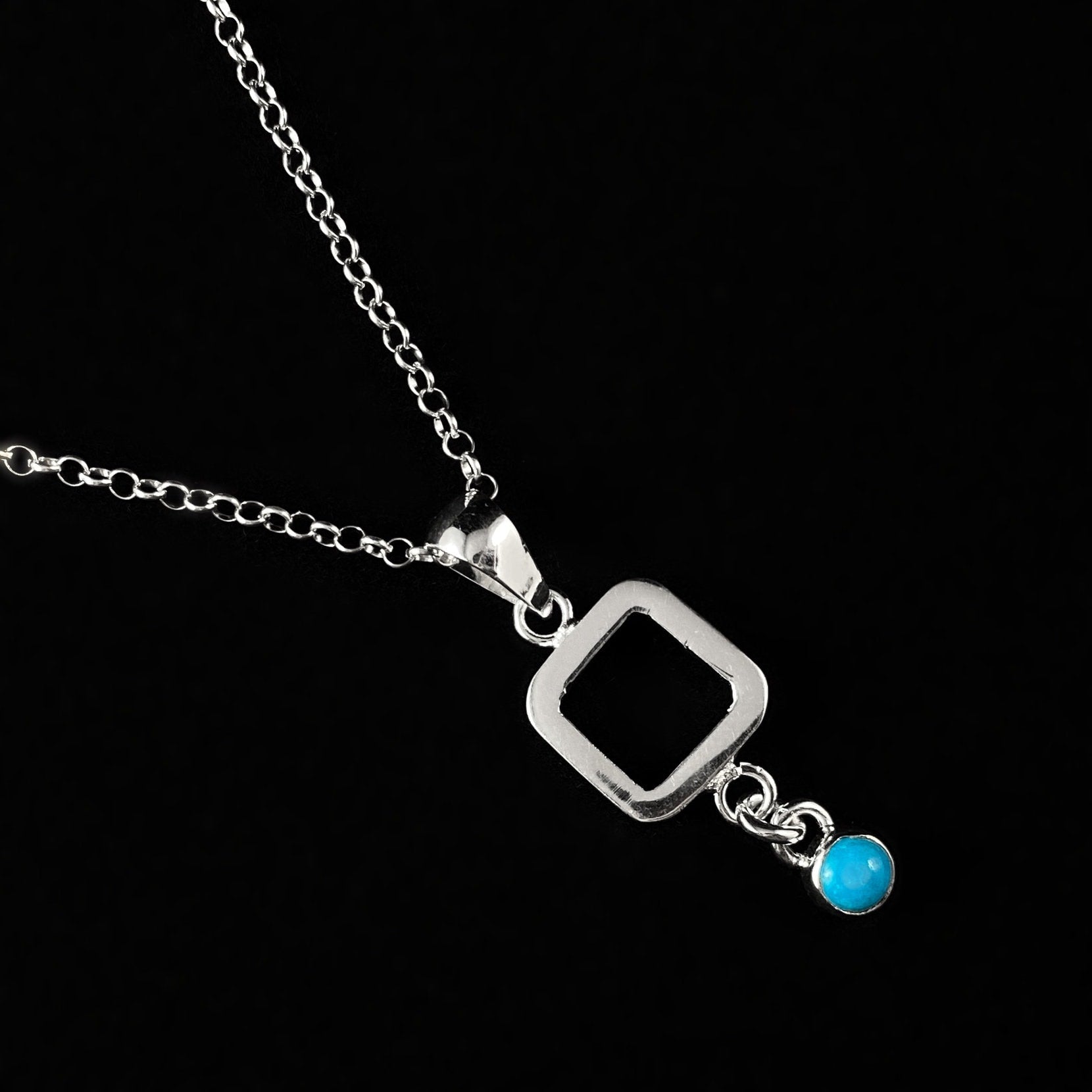 Handmade Sterling Silver Pendant Necklace with Turquoise Accent -Designs by Monica