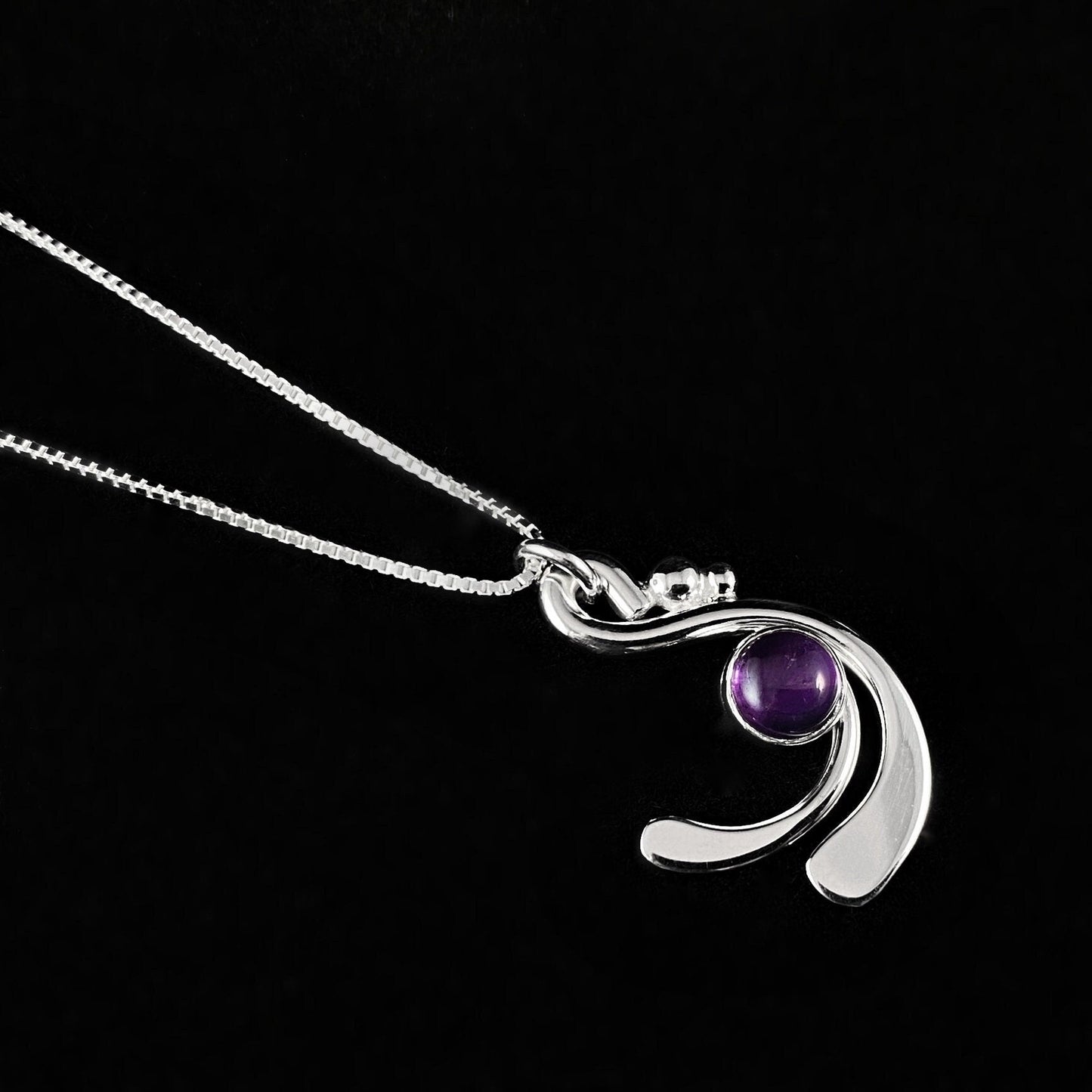 Handmade Sterling Silver Swaying Purple Stone Pendant Necklace, Made in USA - Reflections