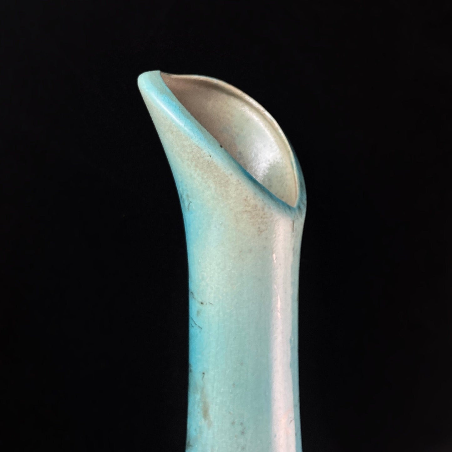 Handmade Tall Skinny Teal Petal Vase, Decorative Raku Pottery