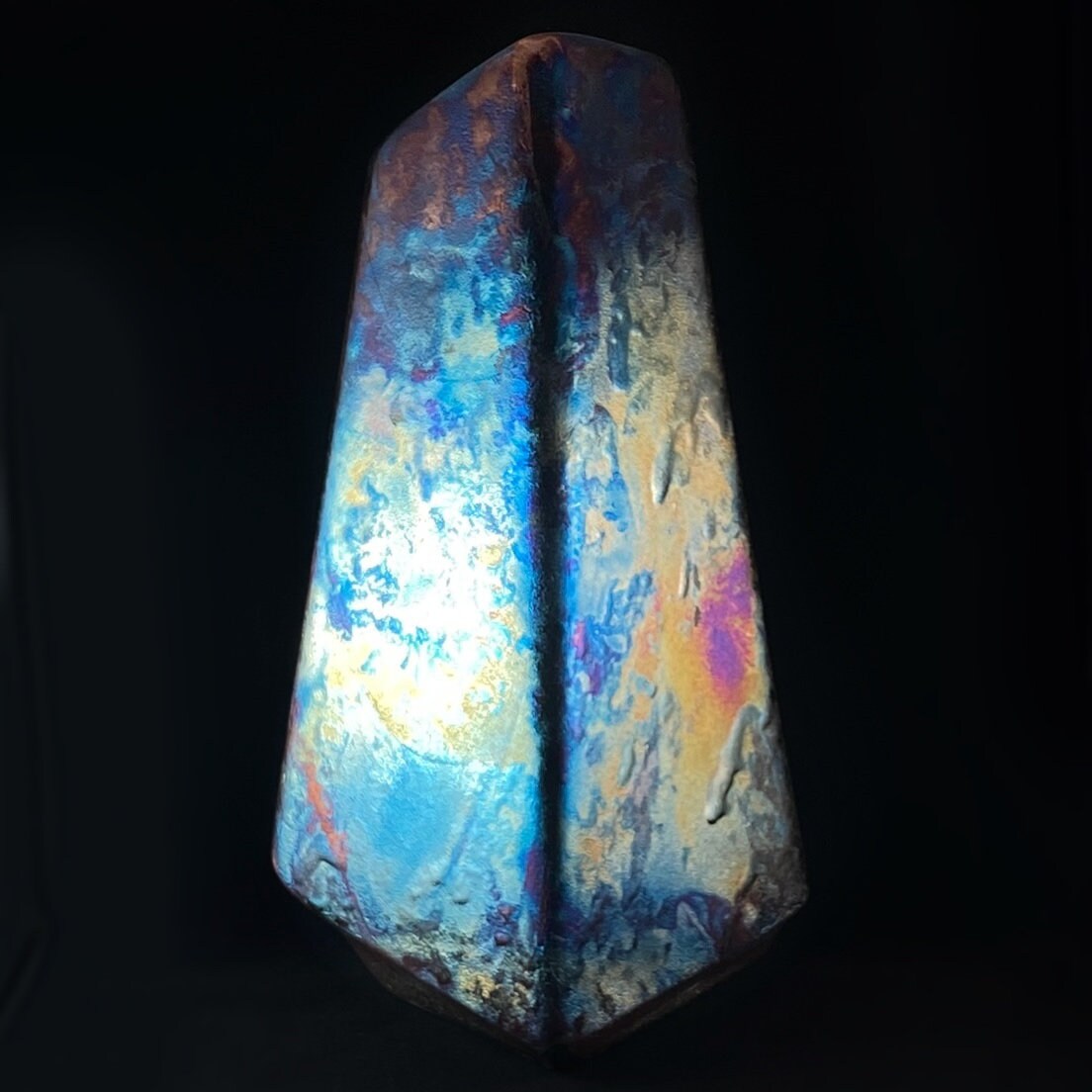 Handmade Triangle Vase, Raku Art Pottery, Decorative Pottery