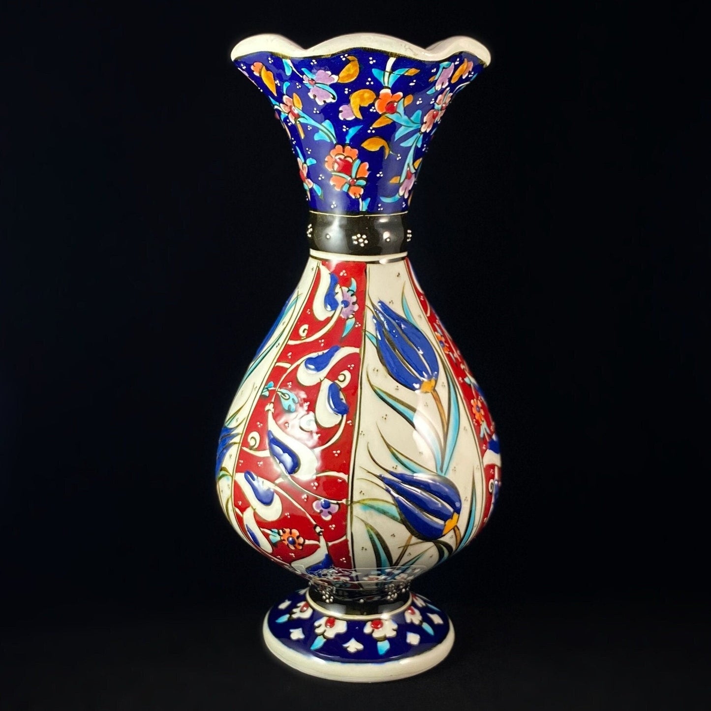 Handmade Vase, Functional and Decorative Turkish Pottery, Cottagecore Style, Blue and Red