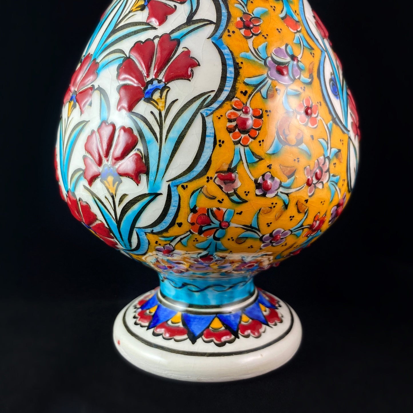 Handmade Vase, Functional and Decorative Turkish Pottery, Cottagecore Style, Blue and Yellow