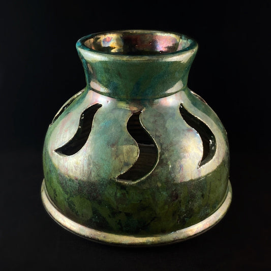 Handmade Wide Cutout Vase, Decorative Raku Pottery