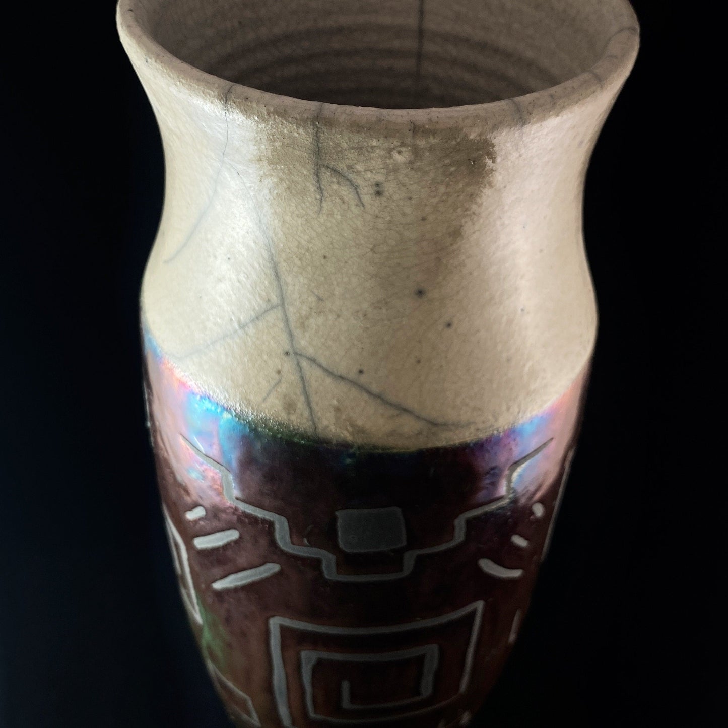 Handmade Wide Geometric Pattern Vase Decorative Raku Pottery - Northern ...