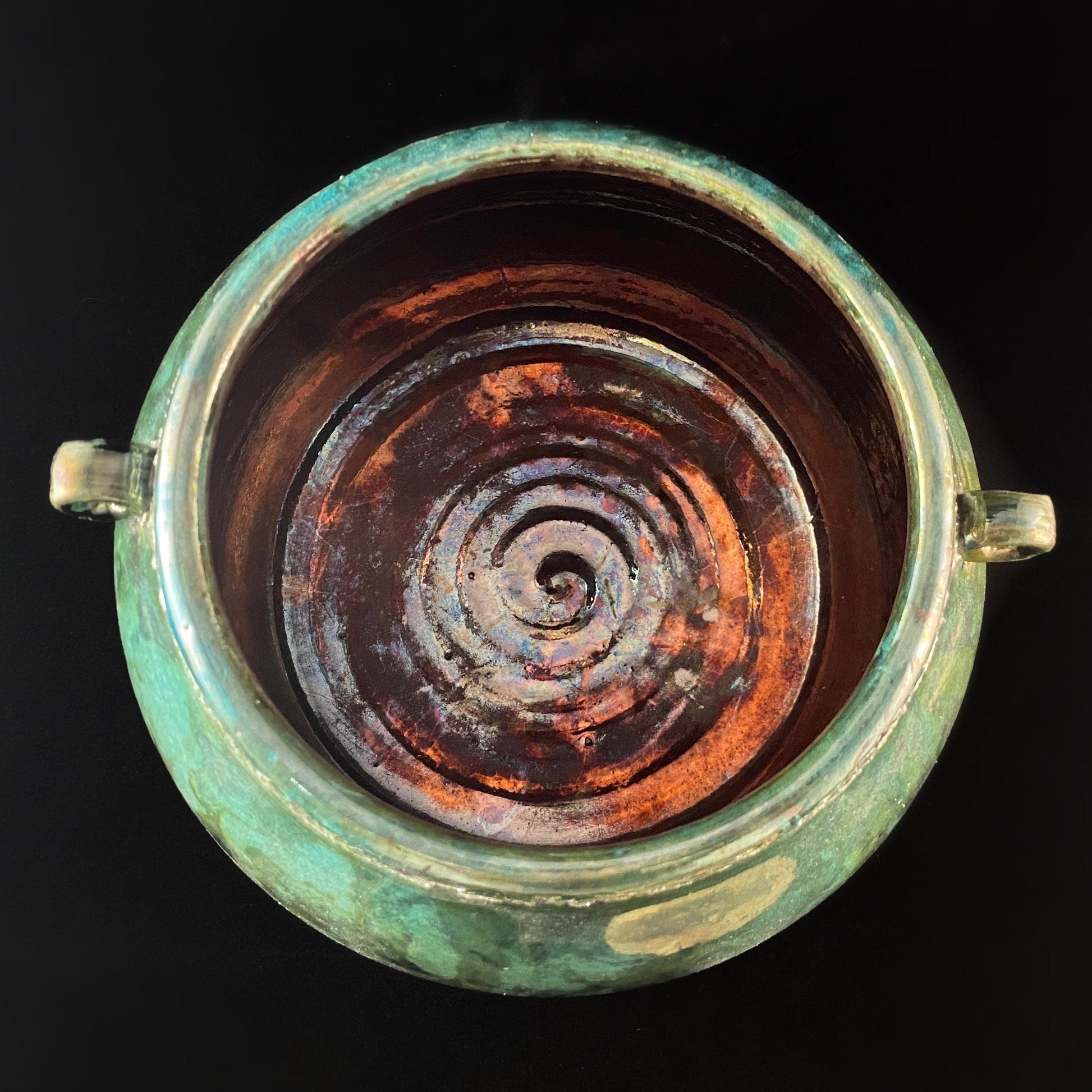Handmade Wide Jar with Cork Lid and Tiny Handles, Decorative Raku Pottery