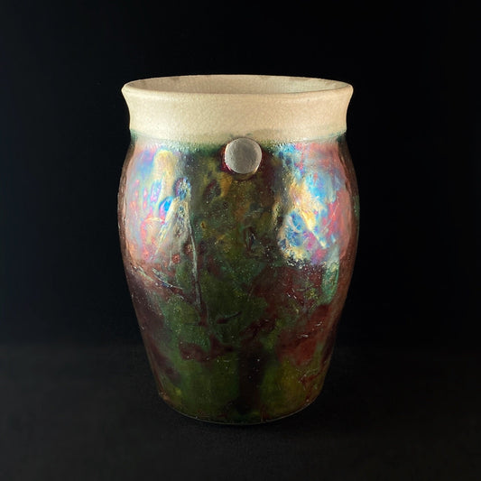 Handmade Wide Two Button Vase, Decorative Raku Pottery