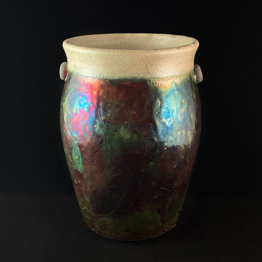 Handmade Wide Two Button Vase, Decorative Raku Pottery