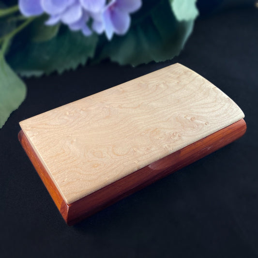 Handmade Wooden Box with Curly Maple and Padauk, Made in USA