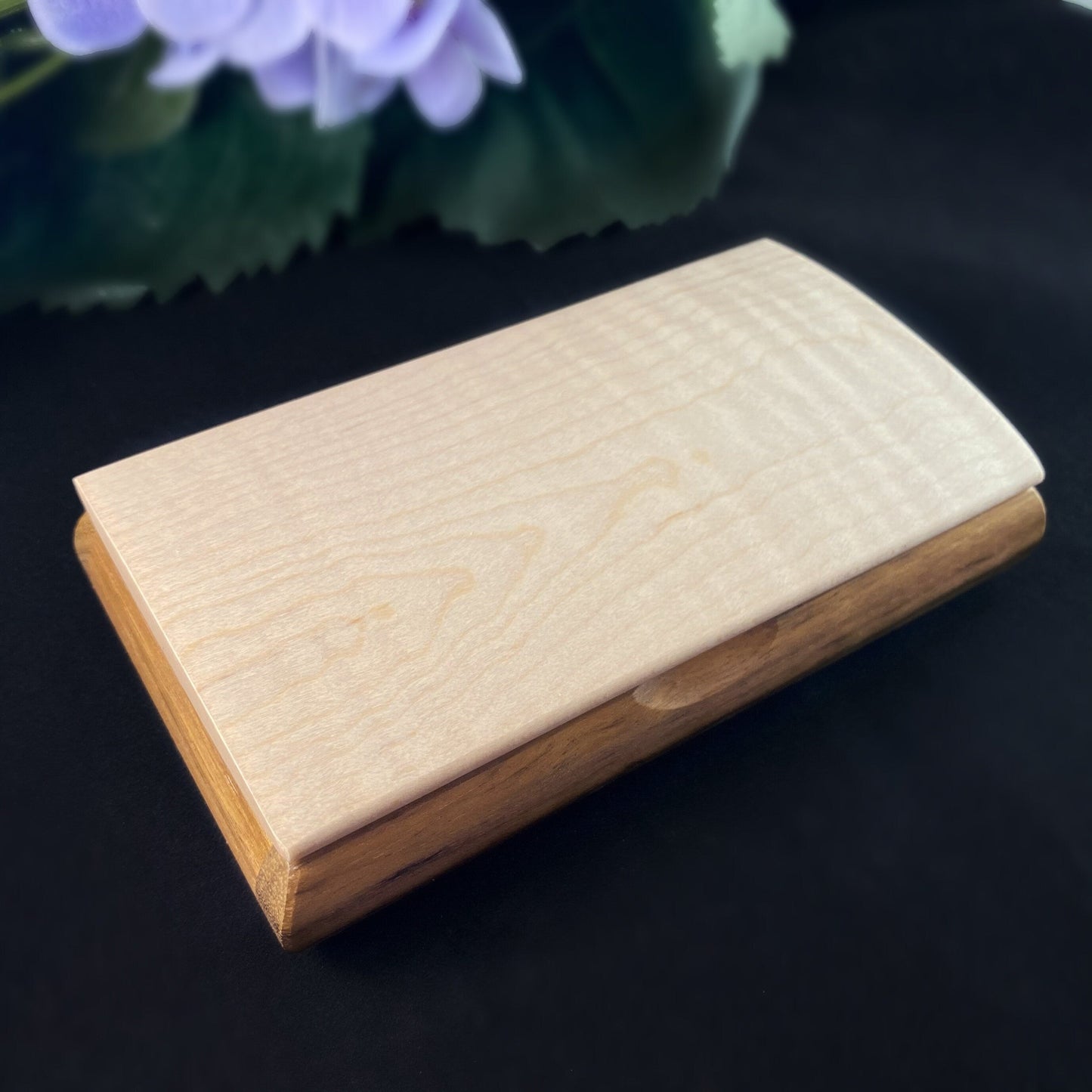 Handmade Wooden Box with Curly Maple and Shedua, Made in USA