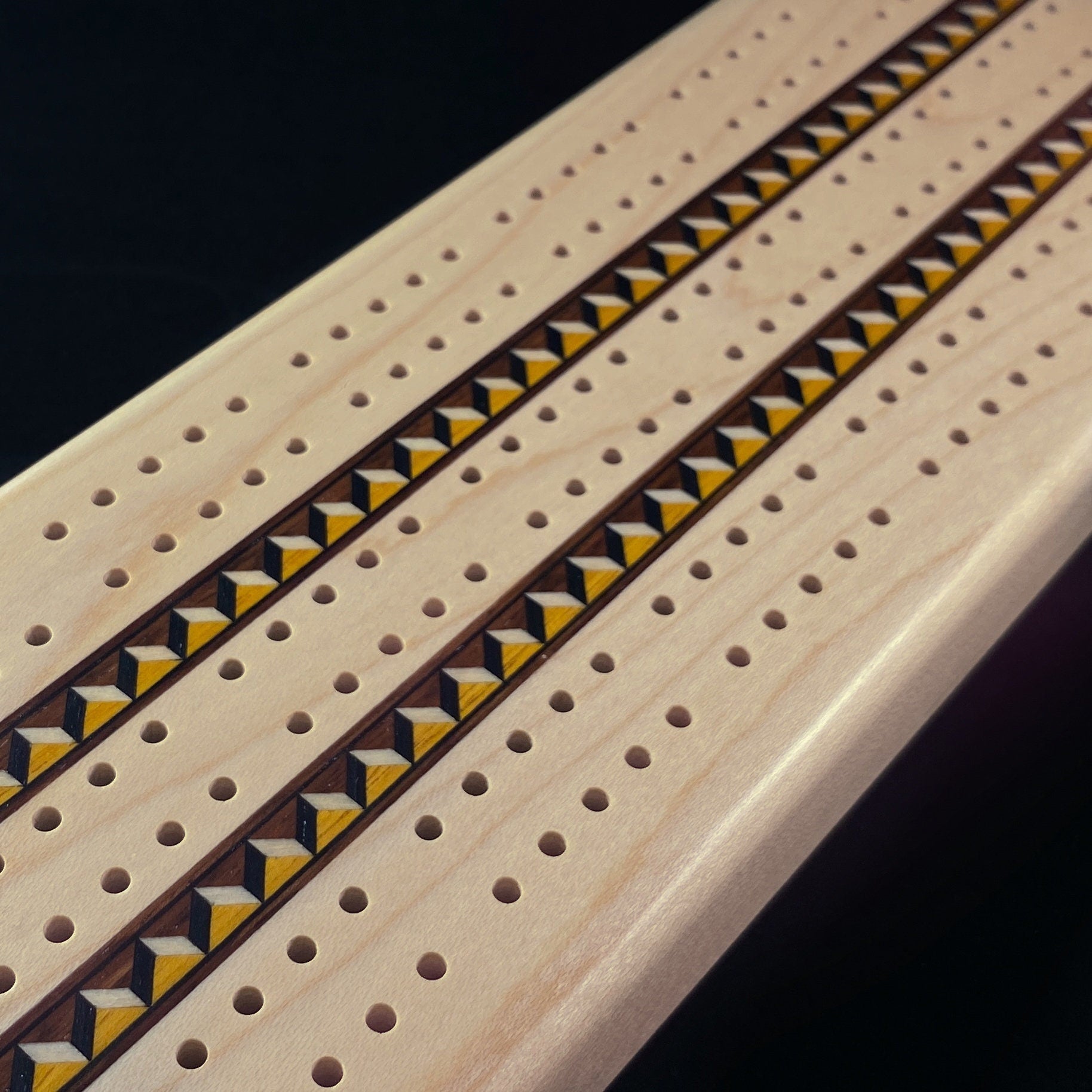 Handmade Wooden Cribbage Board with Cards and Pegs - Maple