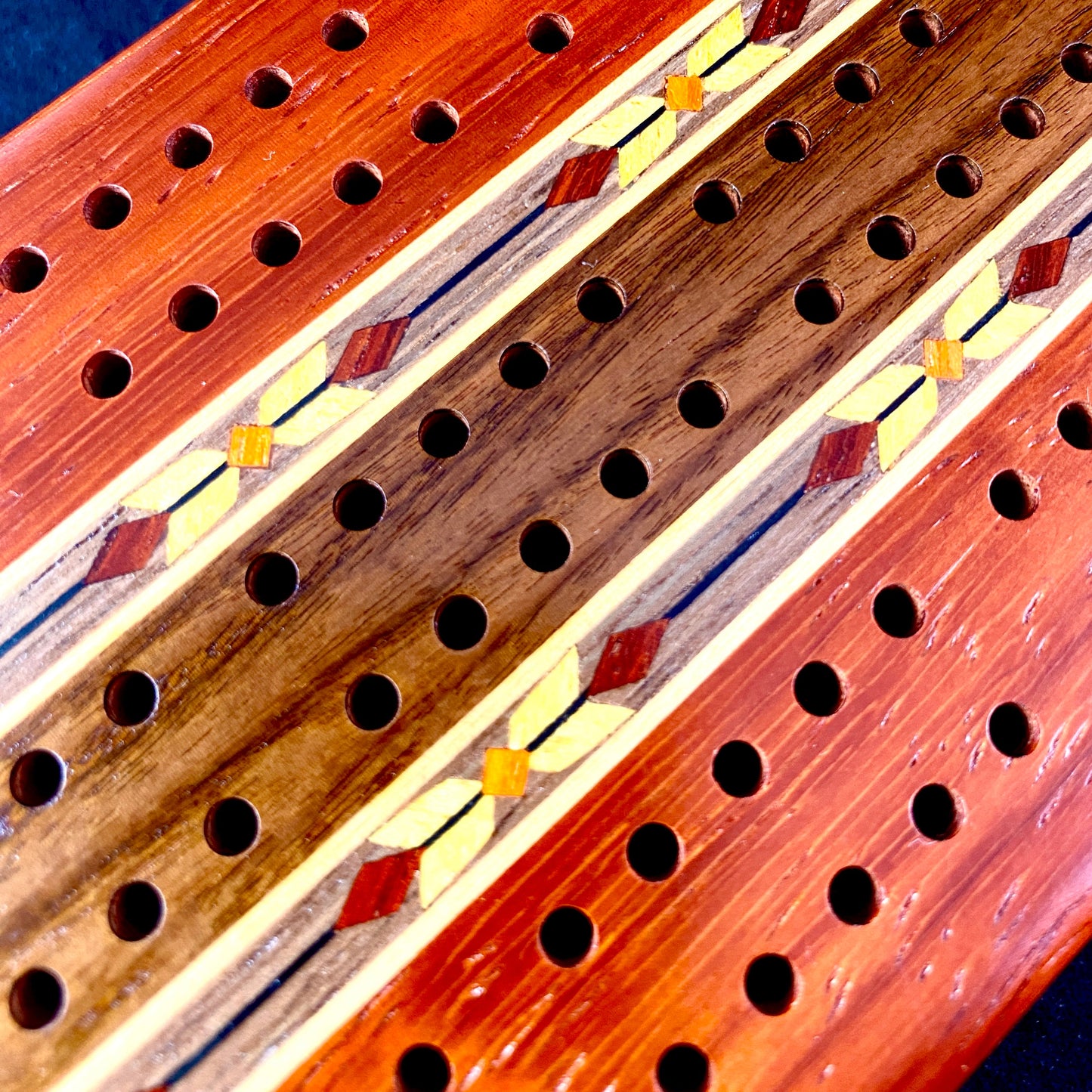 Handmade Wooden Cribbage Board with Cards and Pegs - Padauk