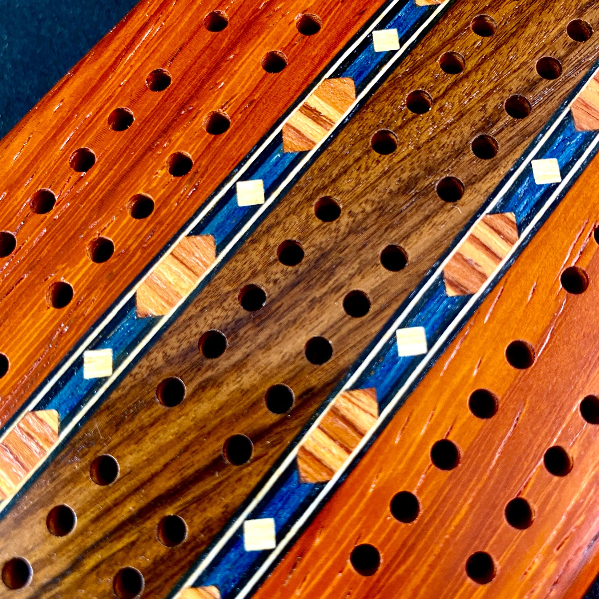 Handmade Wooden Cribbage Board with Cards and Pegs - Padauk