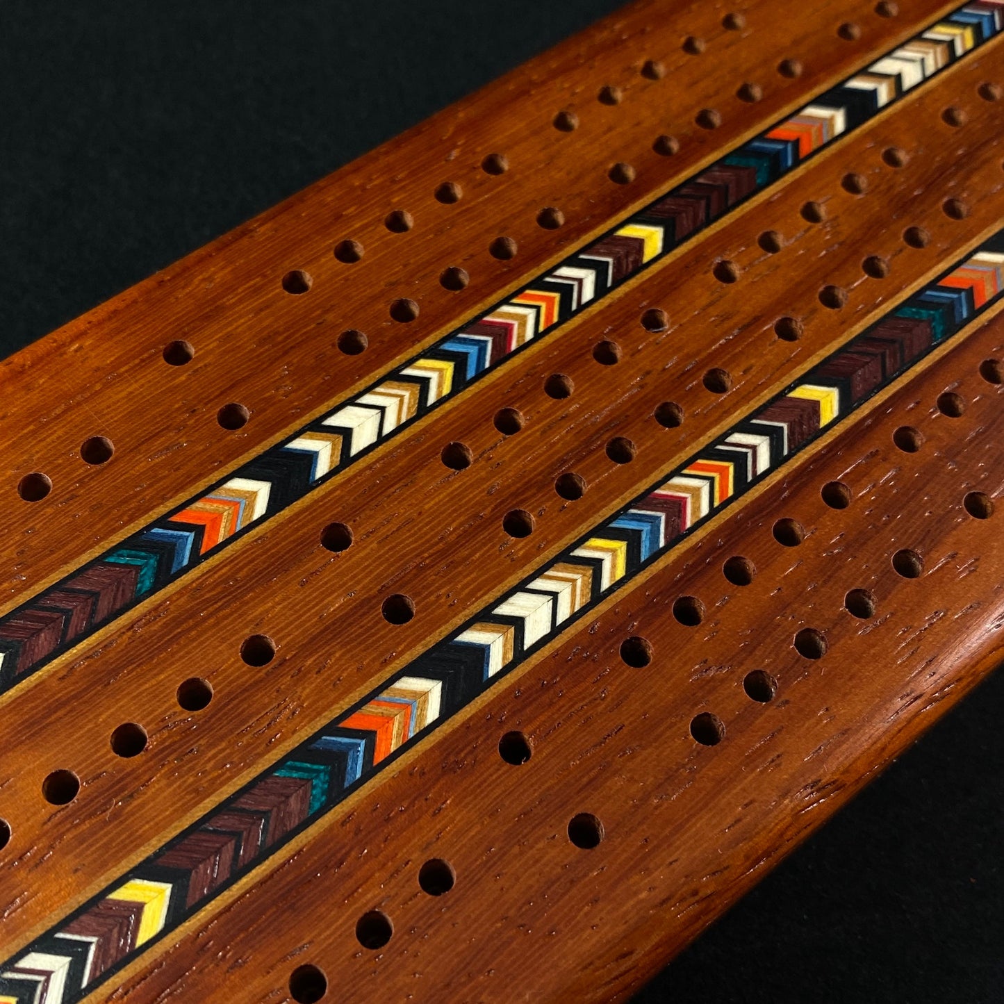 Handmade Wooden Cribbage Board with Cards and Pegs - Padauk