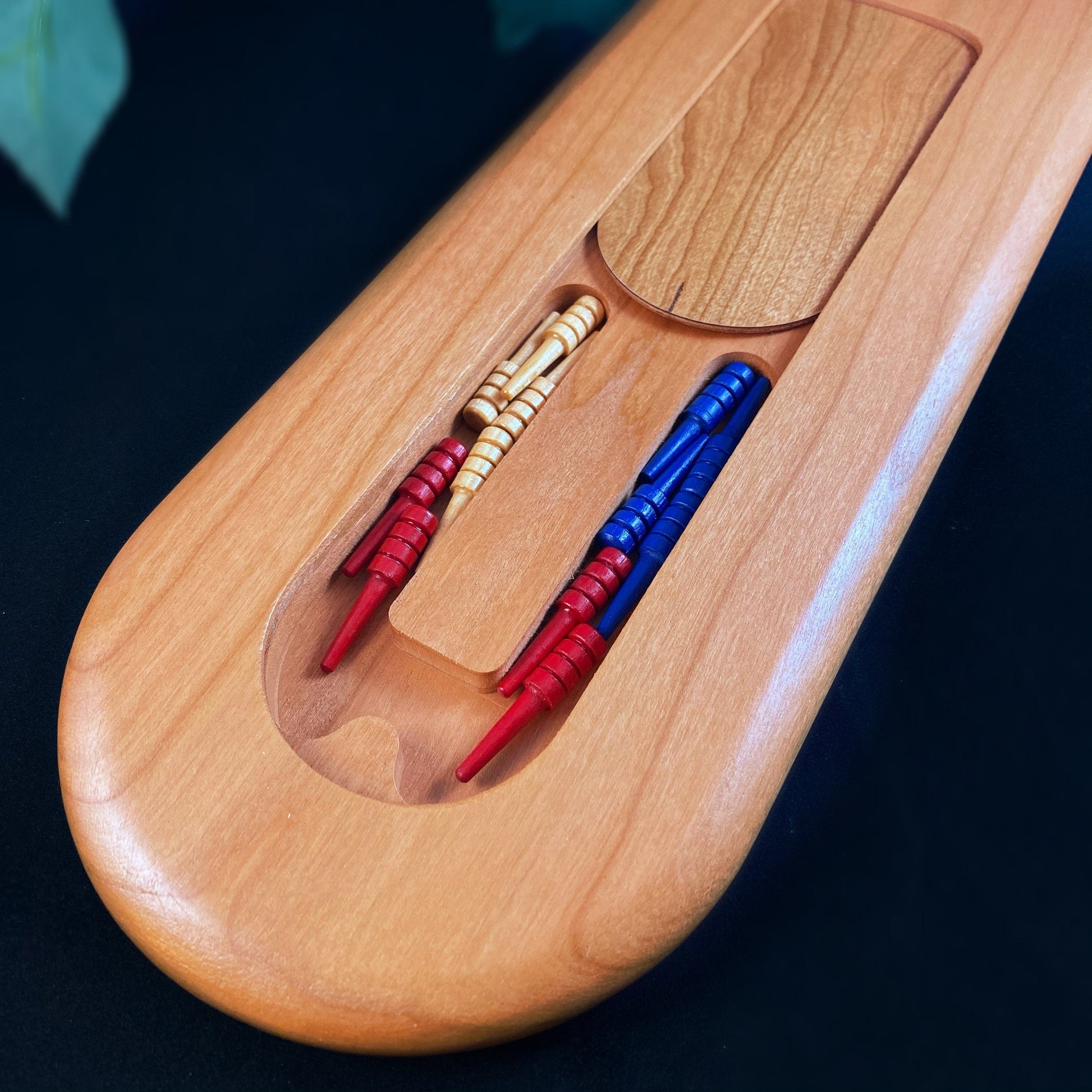 Handmade Wooden Cribbage Board with Pegs - Cherry