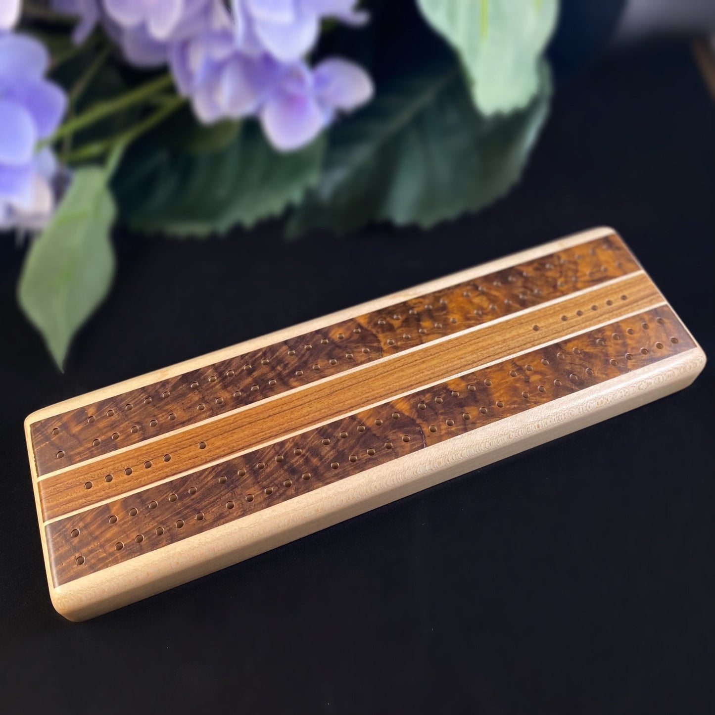 Handmade Wooden Cribbage Board with Pegs - Walnut