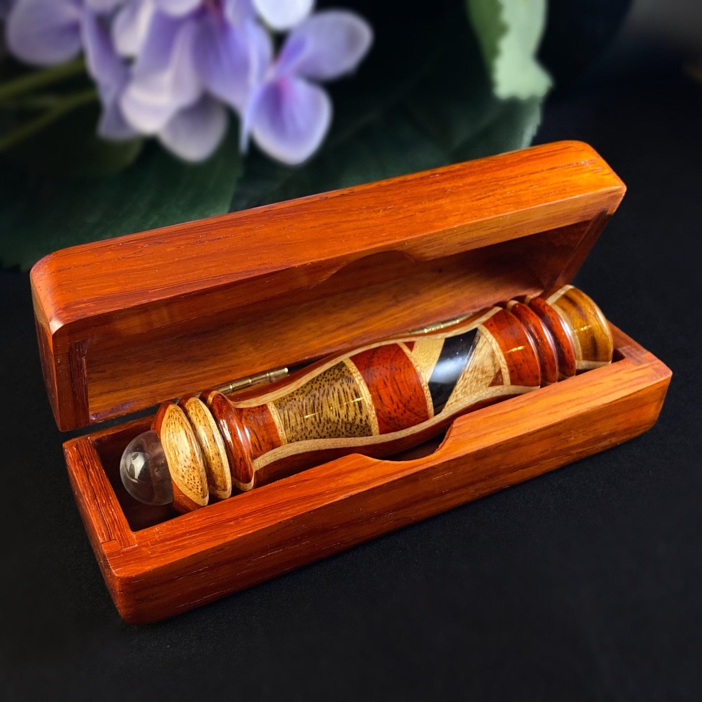 Handmade Wooden Small Teleidoscope with Box, Padauk Marquetry