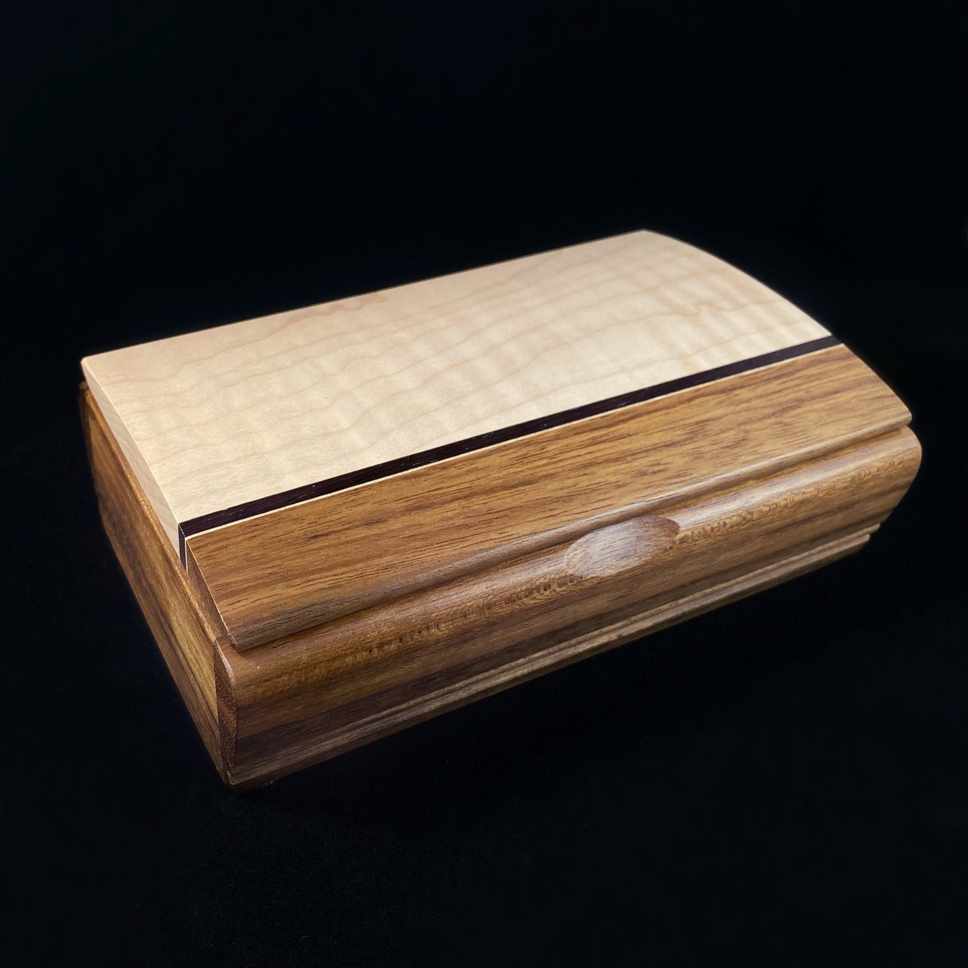 Handmade Wooden Treasure Box with Curly Maple, Shedua, Wenge - Made in USA