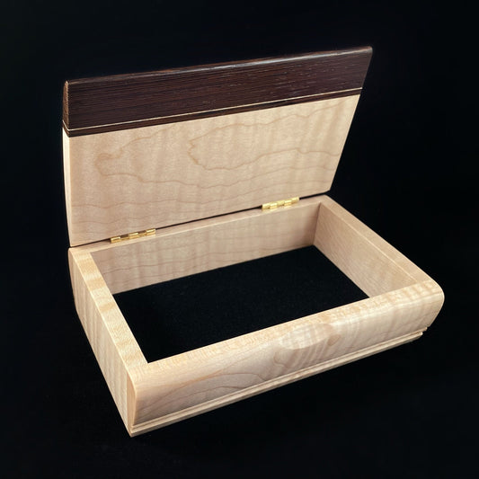Handmade Wooden Treasure Box with Curly Maple, Wenge - Made in USA