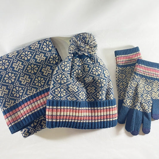 Hat, Scarf, and Gloves Set - Blue, Cozy Winter Accessories
