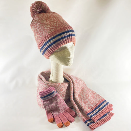 Hat, Scarf, and Gloves Set - Pink, Cozy Winter Accessories