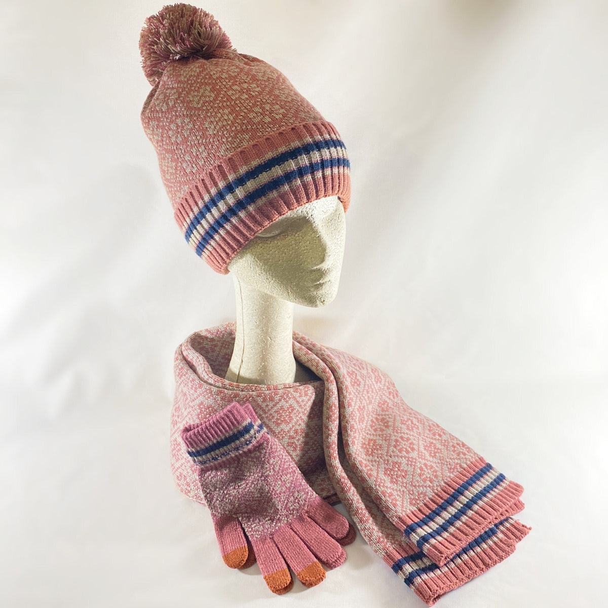 Wooden Ships Hat & Gloves Set Pink and Black Knit Women Winter Hat & Mittens Set ANDY AND EVAN | Winter Hat & Glove Set | Pink Confetti  main image 3